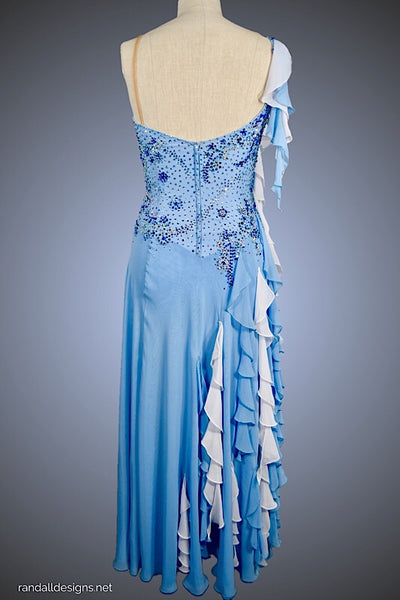Light Blue Ballgown with Waterfall Ruffles and Chiffon Skirt - Dress by Randall Designs