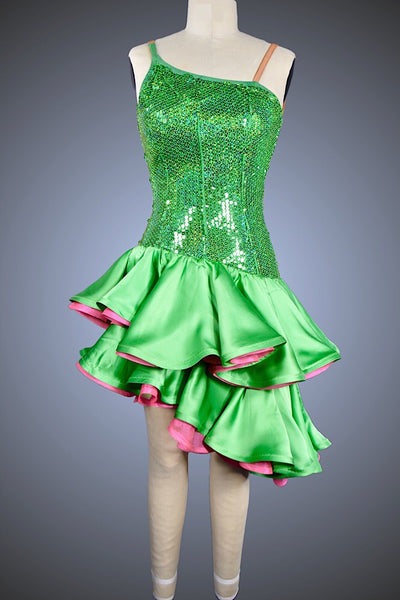 Green Sequin with Green & Pink Ruffle Skirt - Dress by Randall Designs