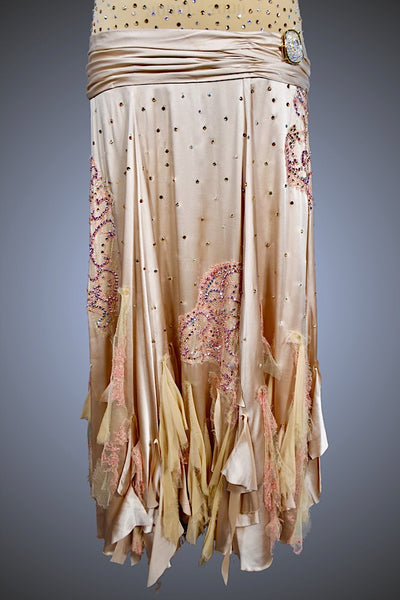 Taupe Silk Gown with Chantilly Lace Accents and Tattered Pieces - Dress by Randall Designs