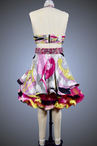 Pink, Yellow, & Black Printed Two-Piece with Organza Ruffle Skirt - Dress by Randall Designs
